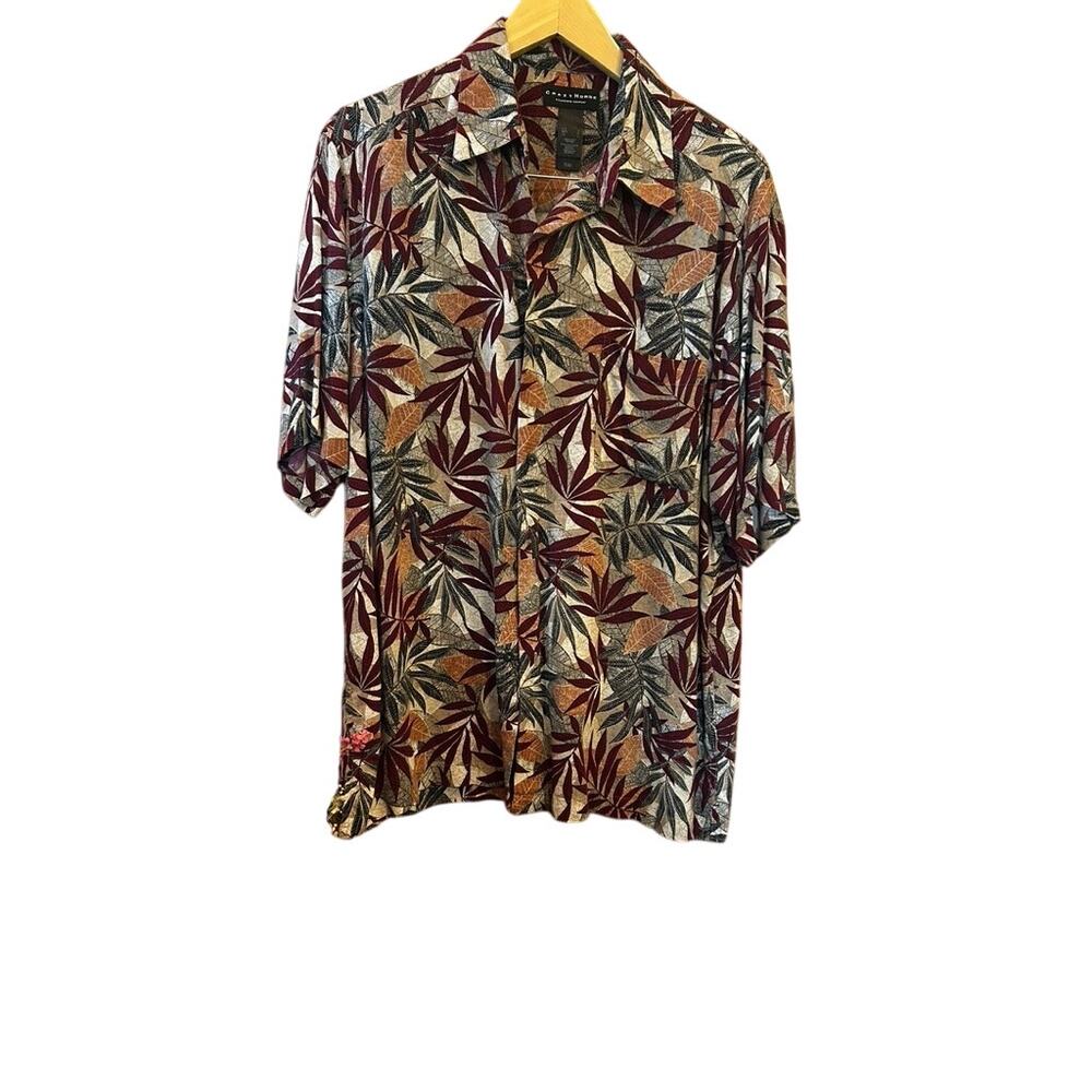 Crazy Horse Mens L Tropical Hawaiian Floral Short Sleeve Button Shirt Rayon EUC